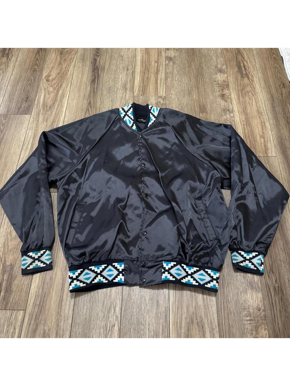 Vtg Black Sheep Aztec Southwestern Satin Jacket XL USA